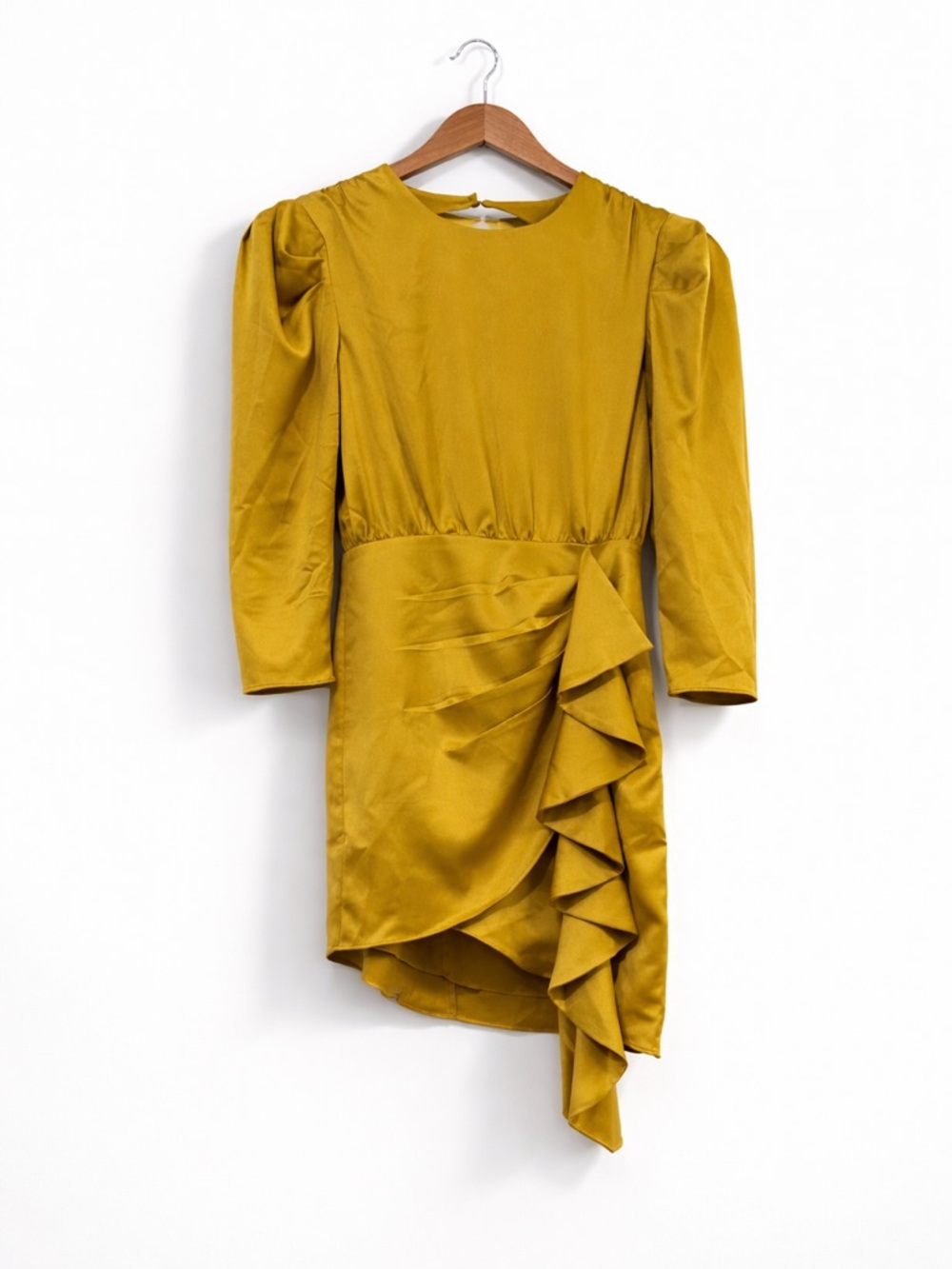 NBD Asymmetrical Gold Dress with Ruffle Detail